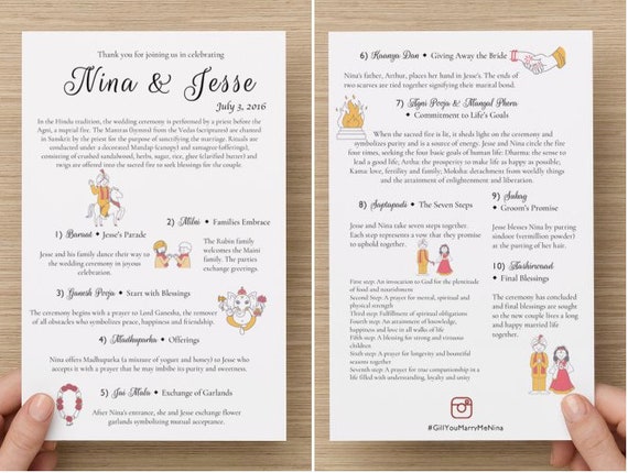 Hindu Printable Indian Wedding Ceremony Program With Drawings Etsy