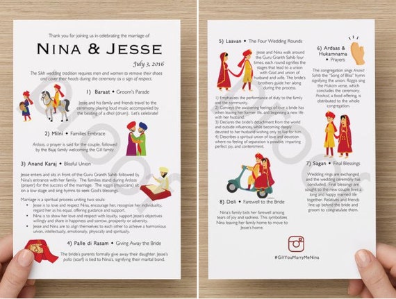 Sikh Printable Indian Wedding Ceremony Program With Drawings Etsy