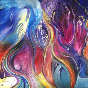 Flammen und Sterne - Original Öl auf Leinwand Malerei