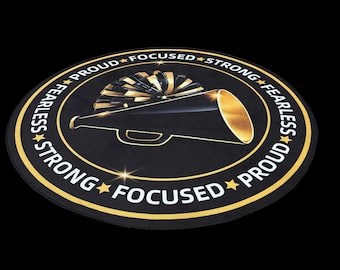 Cheer  Competition Spirit Squad Gift Ideas Black & Gold Cheerleading Room 3 Ft Round Rug, Cheer Megaphone Motivation Pom Poms