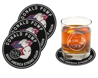 Donald Pump Coasters - Make America Strong Again, Gag Gift - Set of 4