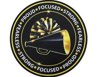 Cheer Competition Gift Ideas - Black & Gold Cheerleading Room 3Ft Round Rug, Cheer Megaphone Motivation Pom Poms Spirit Squad