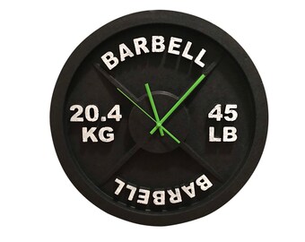 Replica 45 lb Barbell Weight Fitness Clock - Green Gym Gifts
