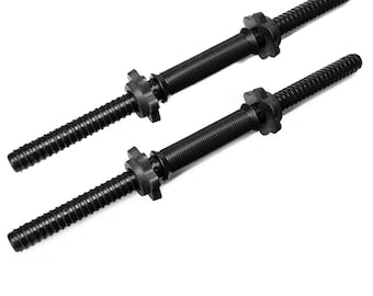 May include: Two black threaded weightlifting bars with a star-shaped knob on each end.