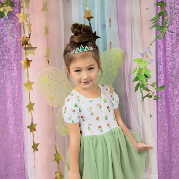 Tinker Bell Dress Tulle Child Theme Park Outfit Girl Princess Gown Tutu Green Dress Toddler Dress Up Clothes Young Girl Fairy Costume