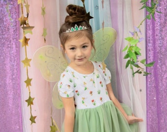 Tinker Bell Dress Tulle Child Theme Park Outfit Girl Princess Gown Tutu Green Dress Toddler Dress Up Clothes Young Girl Fairy Costume
