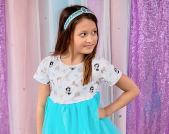 Arabian Princess Costume Theme Park Outfit Girl Princess Gown Tulle Tutu Teal Dress Toddler Dress up Clothes Girl Dress up Twirl Skirt