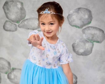 Ice Queen Dress Theme Park Clothes Princess Tulle Tutu Blue Dress Girl Birthday Party Toddler Dress Up Clothes Girl Dress Up Twirly Skirt