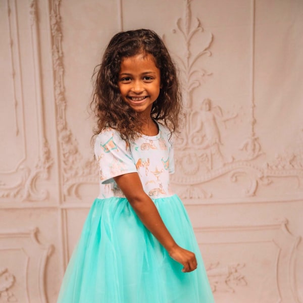 Arabian Princess Dress Child Theme Park Outfit Girl Princess Costume Tulle Tutu Teal Dress Toddler Dress up Clothes Little Girl Dress up