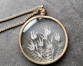 Faux Flower Shadow Box Pendant Necklace