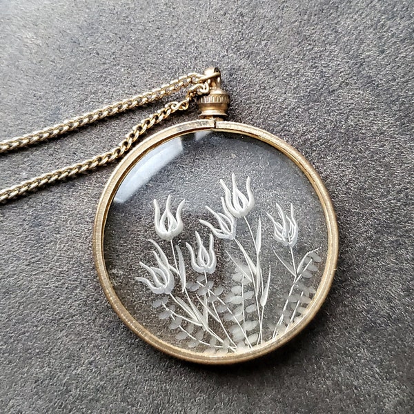 Faux Flower Shadow Box Pendant Necklace