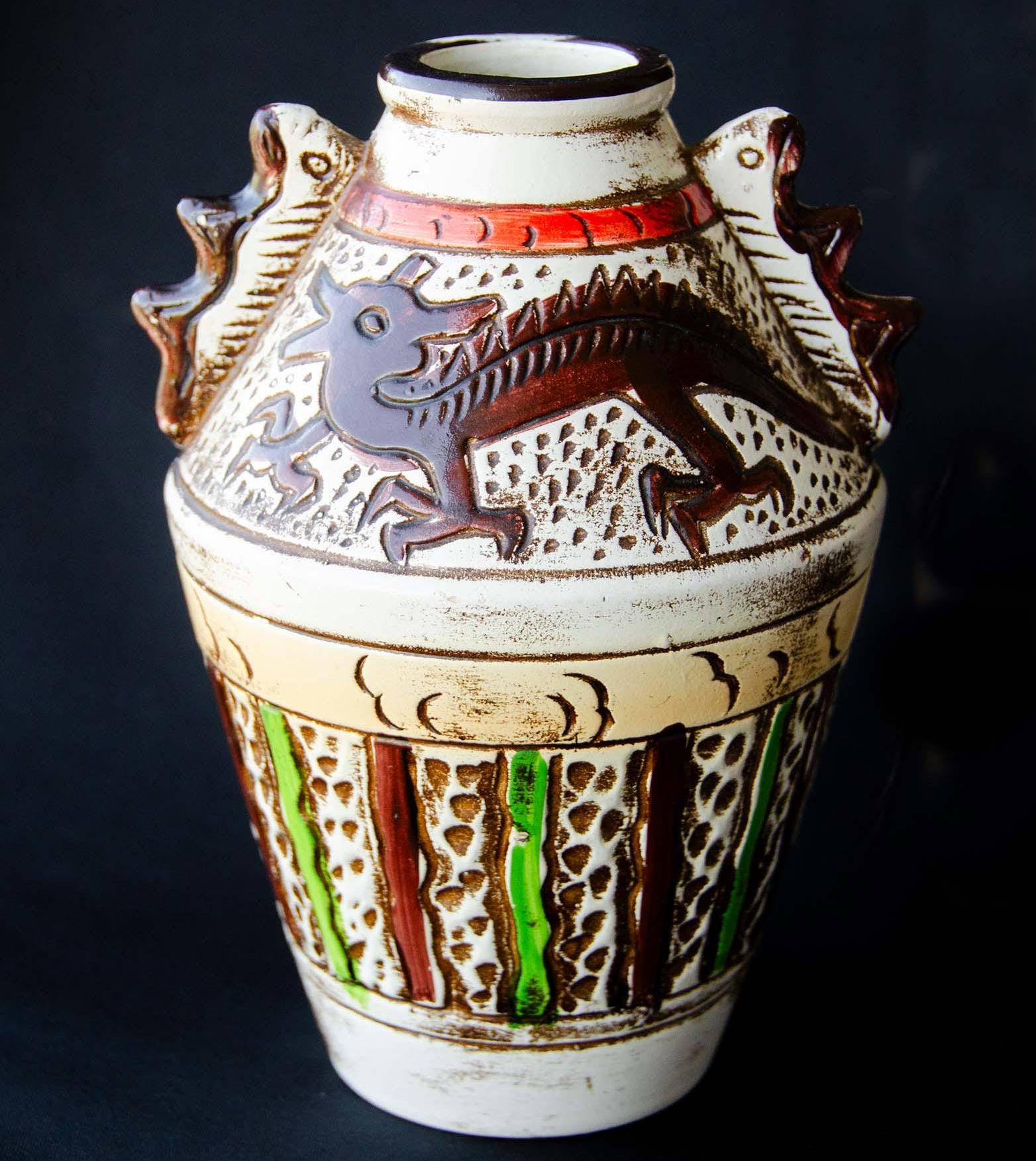 VERY RARE 7.5 Inch Vintage Hand-Painted Vase with a Dragon Design, Made in Japan