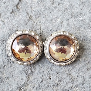Vintage Moonbeam Amber and Rhinestone Clip On Earrings