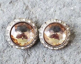 Vintage Moonbeam Amber and Rhinestone Clip On Earrings