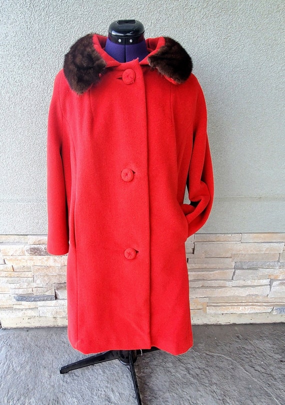 1950-60s Bright Red Wool Swing Jacket with Real F… - image 3