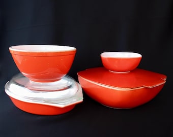 6 Teiliges Set Rote Vintage Pyrex Küchengeschirr