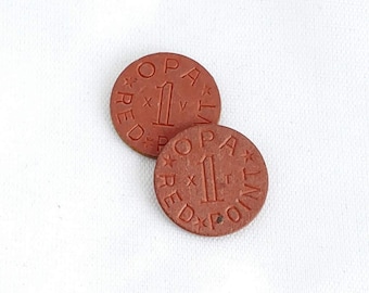 Pair of WWII Red OPA Ration Tokens: 1939-45 Collectible Coins