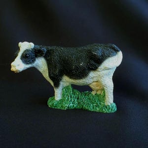 3" Black & White Cow Wading Through Grass