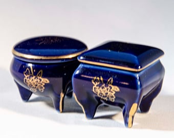 A Pair of Cobalt Blue trinket boxes by California Papel