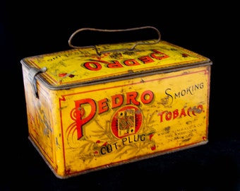 1910 Yellow and Red Pedro Cut Plug Smoking Tobacco Lunch Box Tin