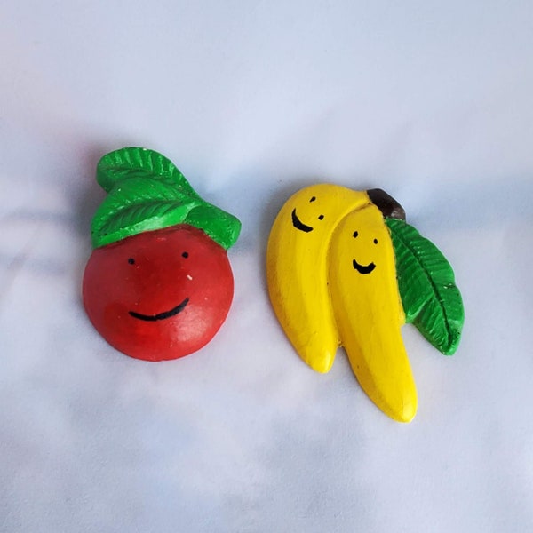 Set of two Anthropomorphic Fruit Chalkware Wall Art Plaques