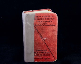 Vintage Brick Red 1929 Hugo Französisch-Englisch Übersetzungswörterbuch