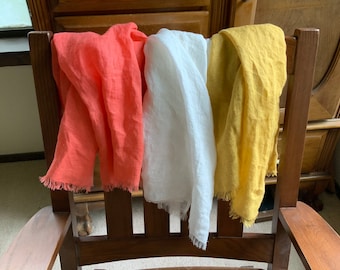 Linen Gauze Scarf with Fringe - Soft Airy Pre-washed