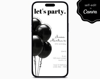 Minimalist Simple Birthday Party Event Digital Electronic Mobile Phone Canva Template Editable Invitation Instant Download