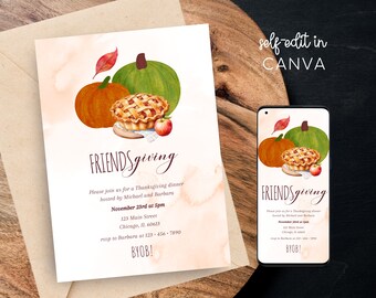 Electronic Friendsgiving Thanksgiving Holiday Party Digital Invite, Printable, Editable Mobile Phone Canva Template Invitation Instant Edit