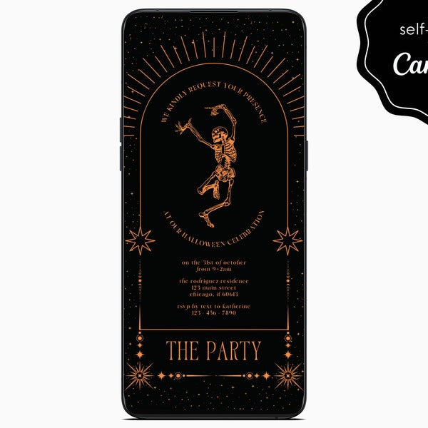 Electronic Tarot Card Halloween Birthday Party Digital Invite Celestial Astrology Event Mobile Template Editable Invitation Instant Download