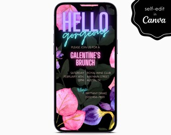 Galentine's Day Brunch Valentines Digital Electronic Mobile Phone Canva Template Editable Invitation Instant Download