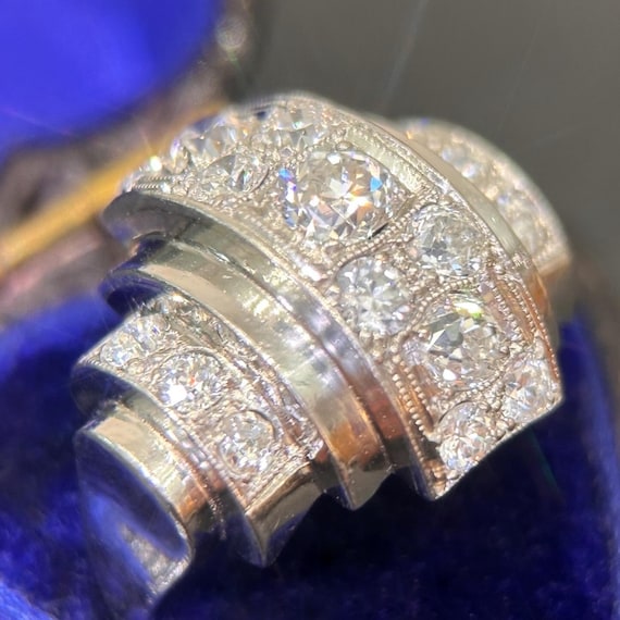 Odeonesque late Art Deco diamond cocktail ring, c… - image 1