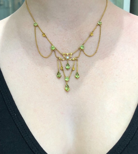Edwardian peridot and natural pearl necklace, cir… - image 9