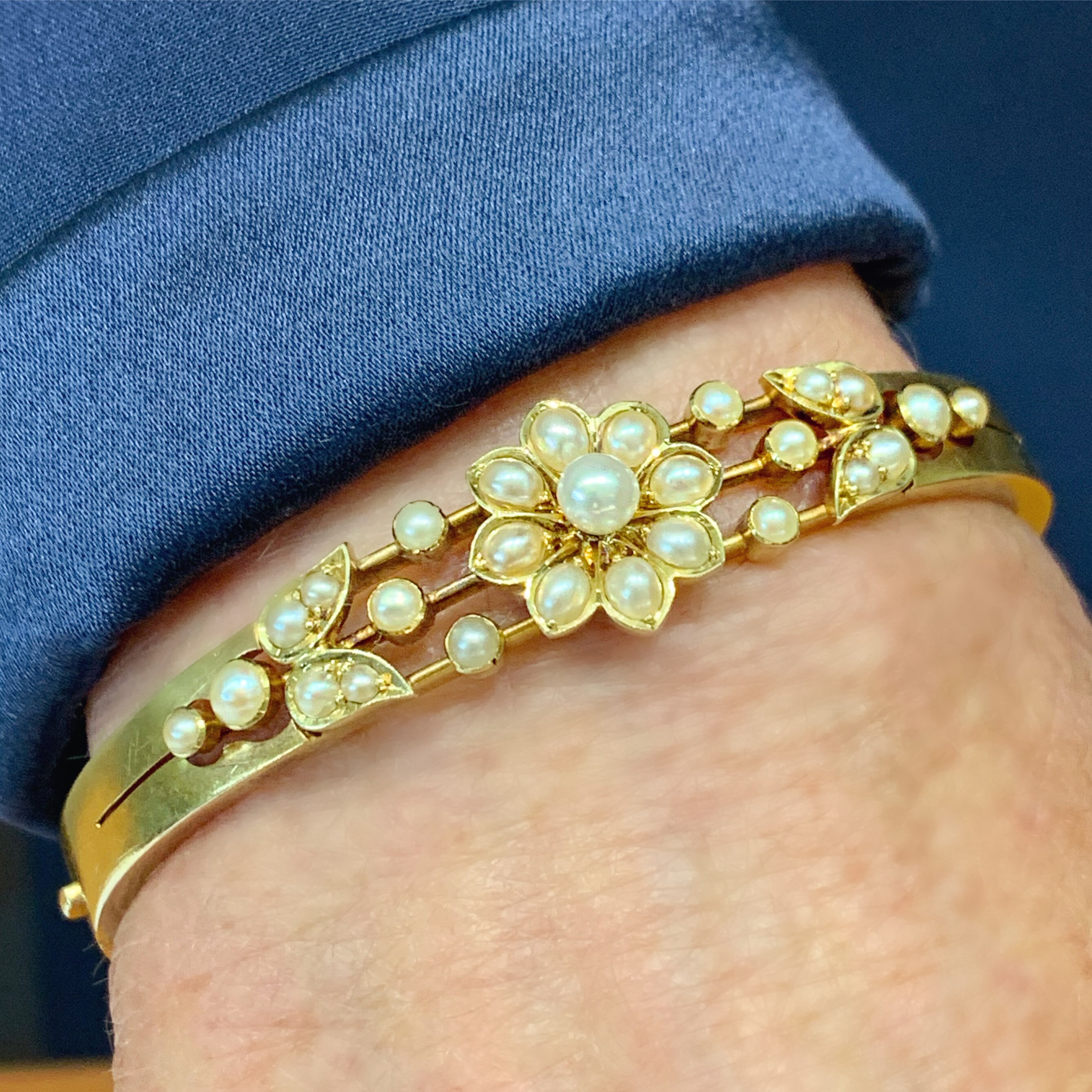 Victorian Natural Pearl Bangle in 15-carat Yellow Gold From - Etsy