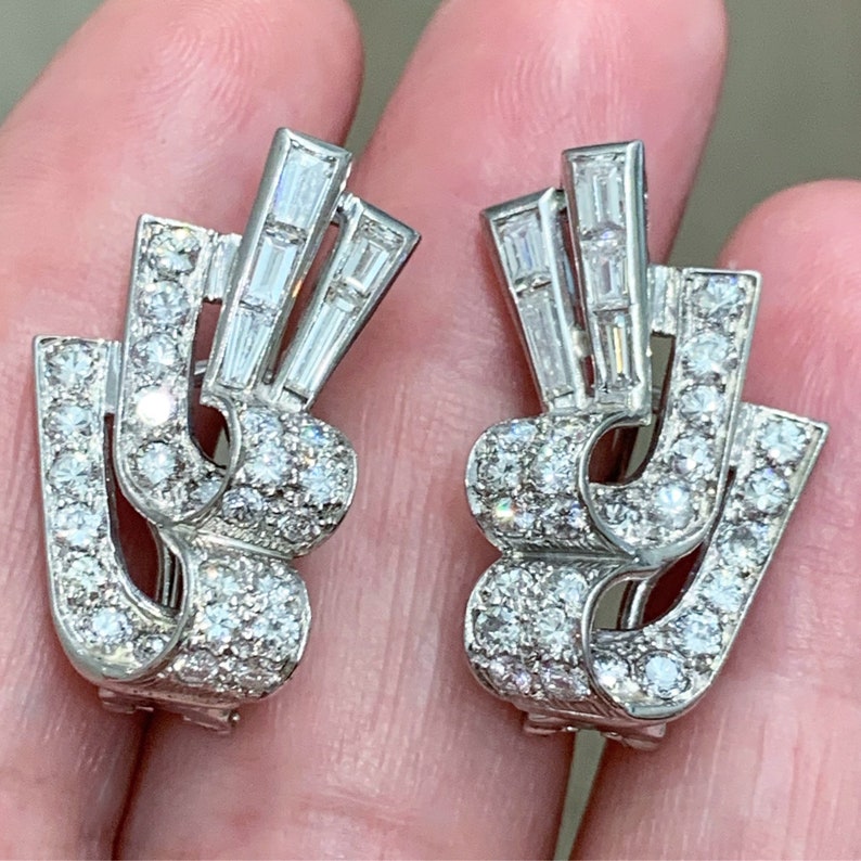 Late Art Deco diamond clip earrings, circa 1950 image 1