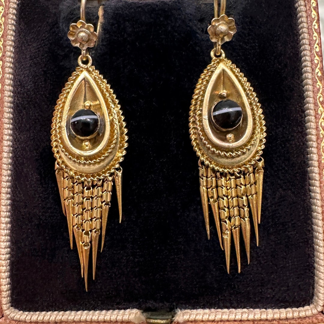 Victorian Banded Agate Earrings, Circa 1880 Etsy