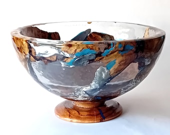 Centro de mesa hecho a mano con raíz de olivo: decoración nupcial rústica de vidrio fundido.