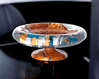 Bol de raíz de olivo hecho a mano: incrustaciones de vidrio epoxi y peltre - Decoración artesanal