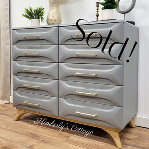 mid century modern dresser grey Mid-Century Modern 6 Drawer Dresser with Cut Out Handles Black main image 1