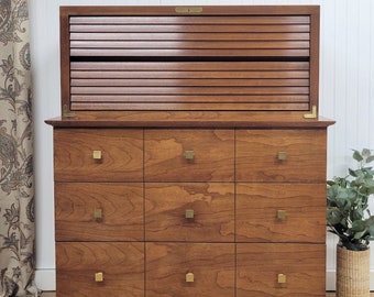 MCM Chest of Drawers | Mid Century Modern Dresser with Louvered Drawer Fronts | Shipping Included & Available for Customization