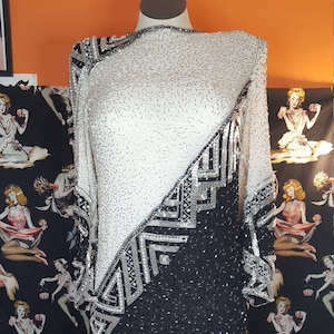 Vintage Judith Anne Creations Black and White Beaded Evening Dress Size Medium