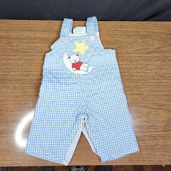 Vintage Tiny Tots Blue Plaid Overalls 3-6 Months