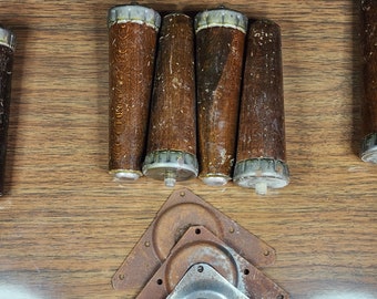Set of 4 Vintage Wooden Chair Legs with Mounting Brackets.  Upcycle DIY Project