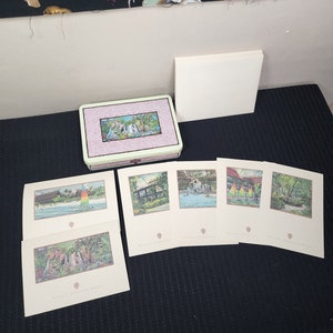 Vintage Walt Disney Polynesian Resort 6 Blank Greeting Card Set with Tin.  Unused. 1989