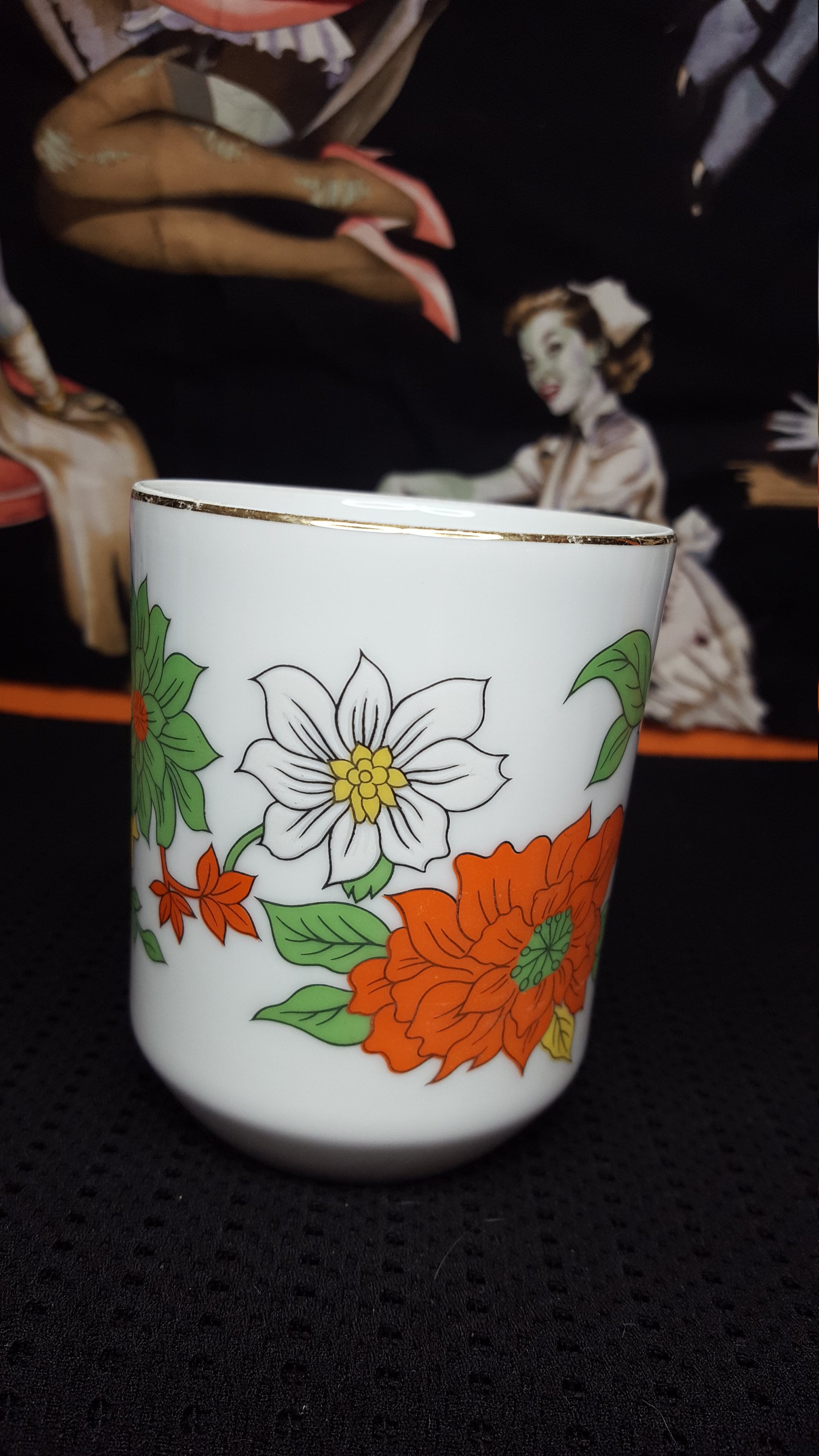 Vintage Japan Coffee Cup. White Orange Green Flowers. Etsy UK