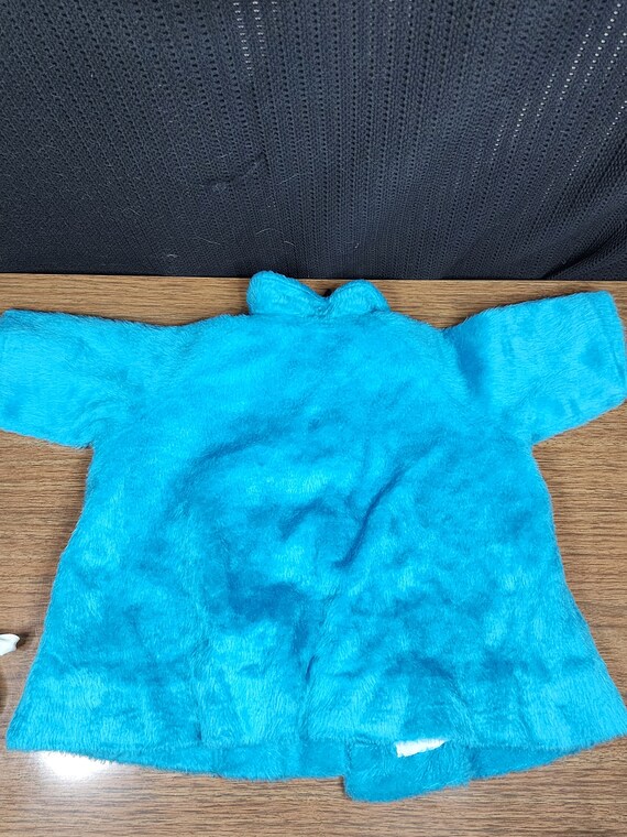 Vintage Handmade Fax Blue Fur Coat with Hat.  Nee… - image 3