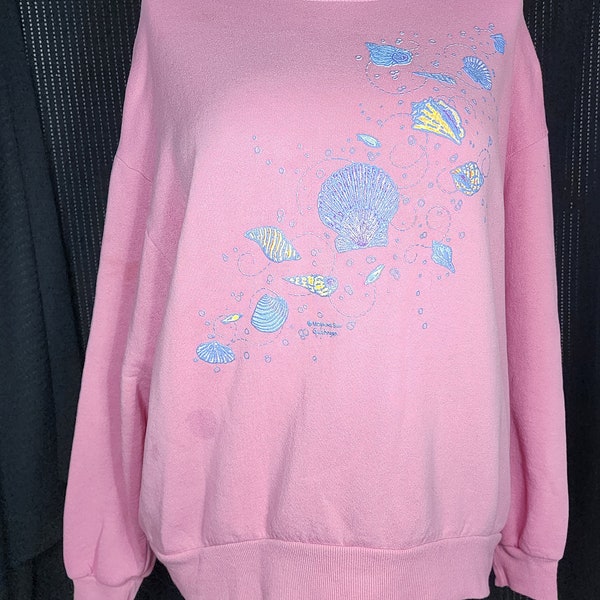 Vintage 80's Morning Sun Pink Sweatshirt Seashells 80's Fab
