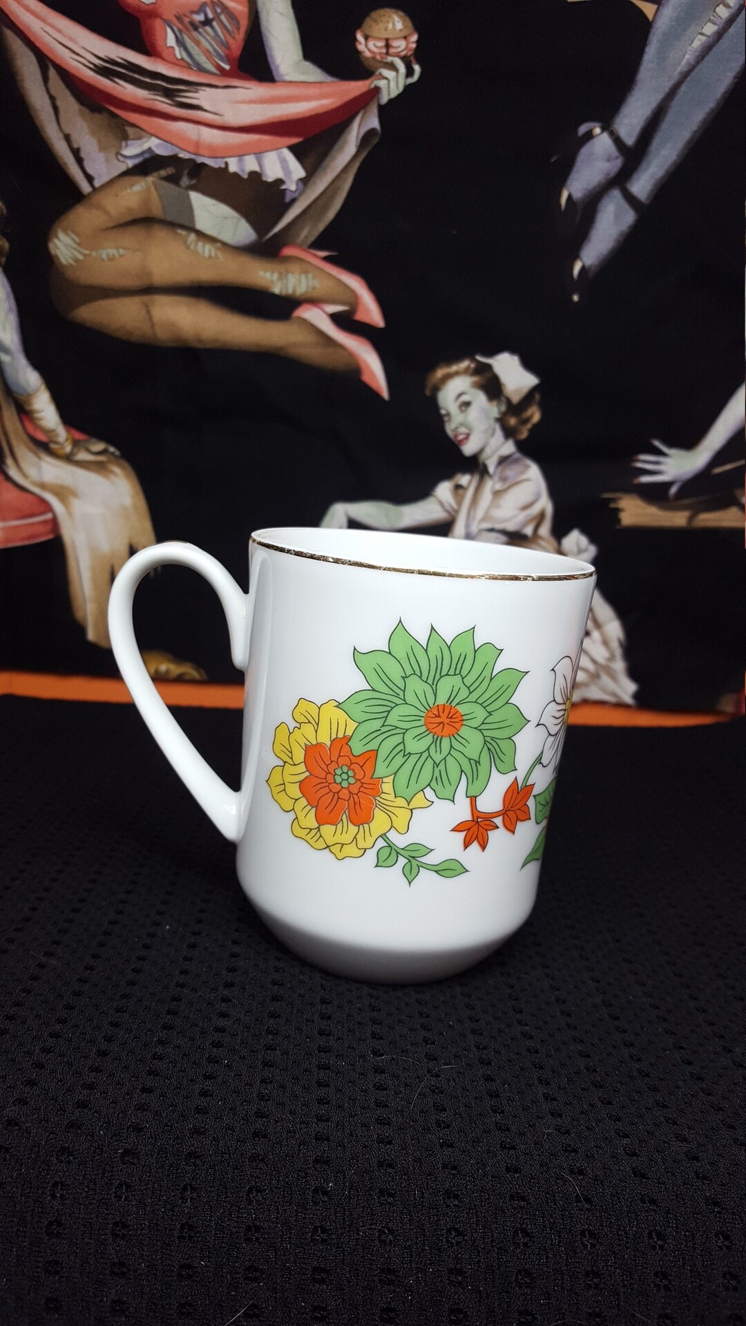 Vintage Japan Coffee Cup. White Orange Green Flowers. Etsy UK