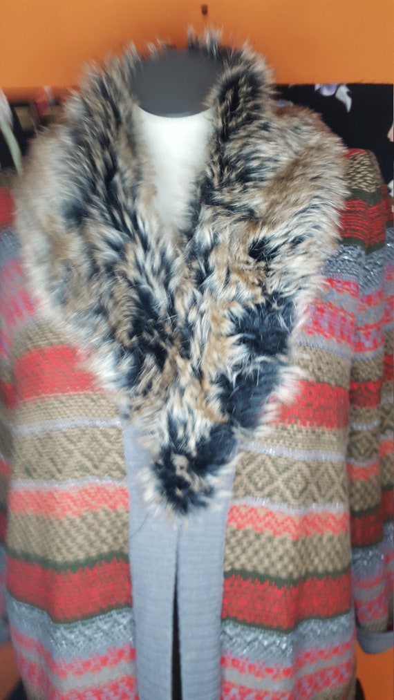 VagabondVintageWagon Anne Klein Faux Fur Collar Sweater Jacket