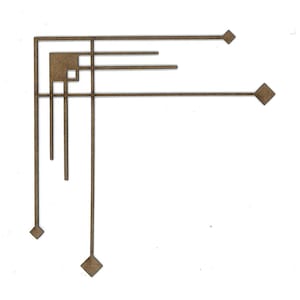 May include: A brown geometric design with a corner shape. The design is made of thin lines and squares.
